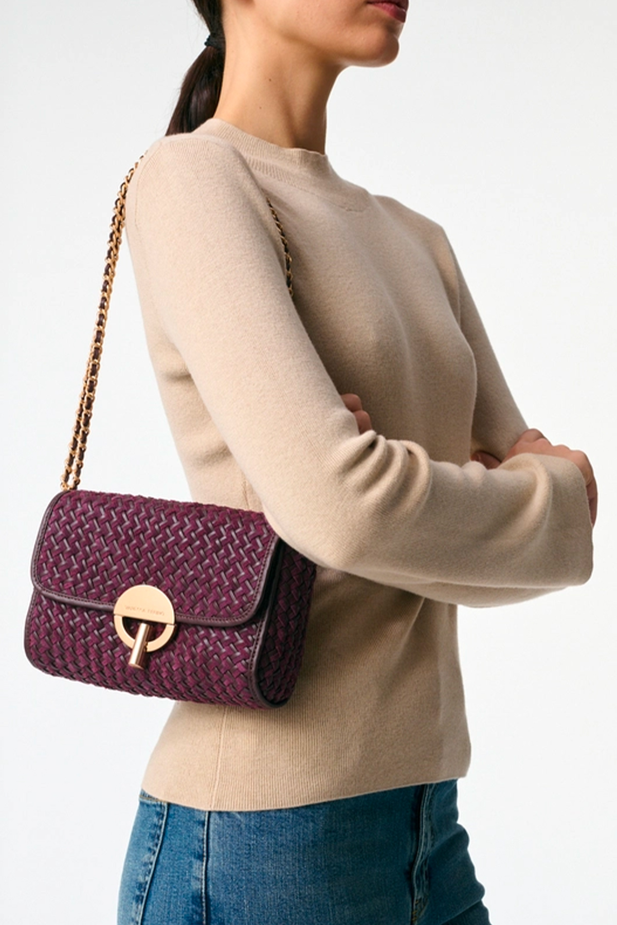 vanessa bruno sac moyen moon cuir velours tresse